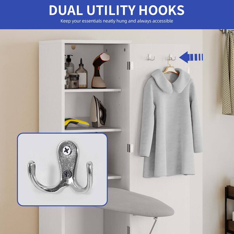 Moasis In-Wall Ironing Board Cabinet with Foldable Board and Adjustable Shelves for Space Saving Storage