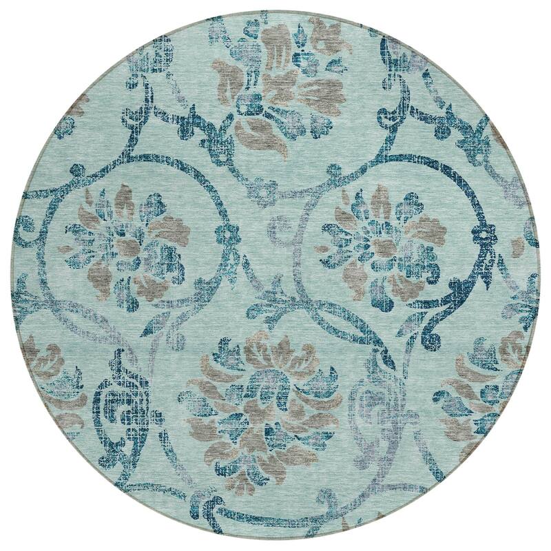 Machine Washable Indoor/ Outdoor Chantille Scroll Floral Rug