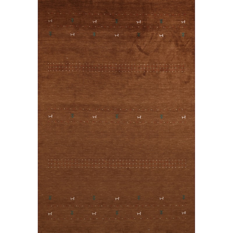 Brown Gabbeh Oriental Area Rug Hand-Knotted Tribal Wool Carpet - 6'9"x 9'7"