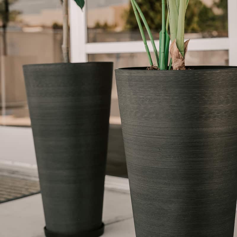 XBrand Modern 28-Inch Tall Round Planter, Modern Tapered Planter Perfect for Indoor & Outdoor Planter, Patio Décor, Set of 2