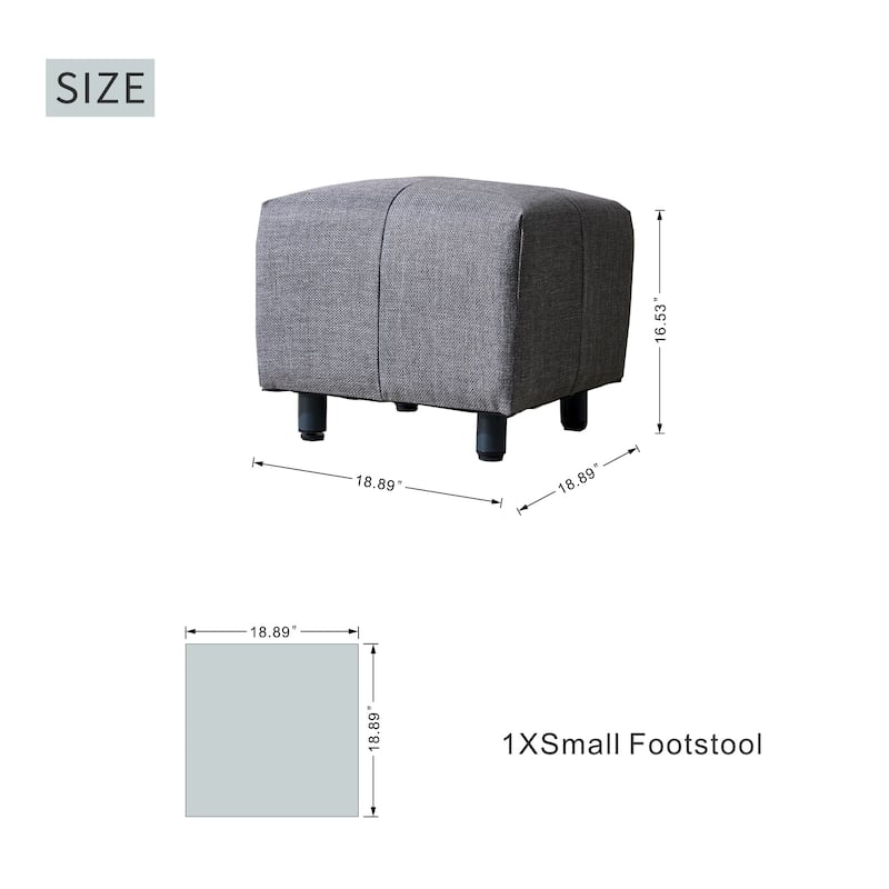 Set of 2 Outdoor Grey Aluminum-Frame Upholstered Small Footstools