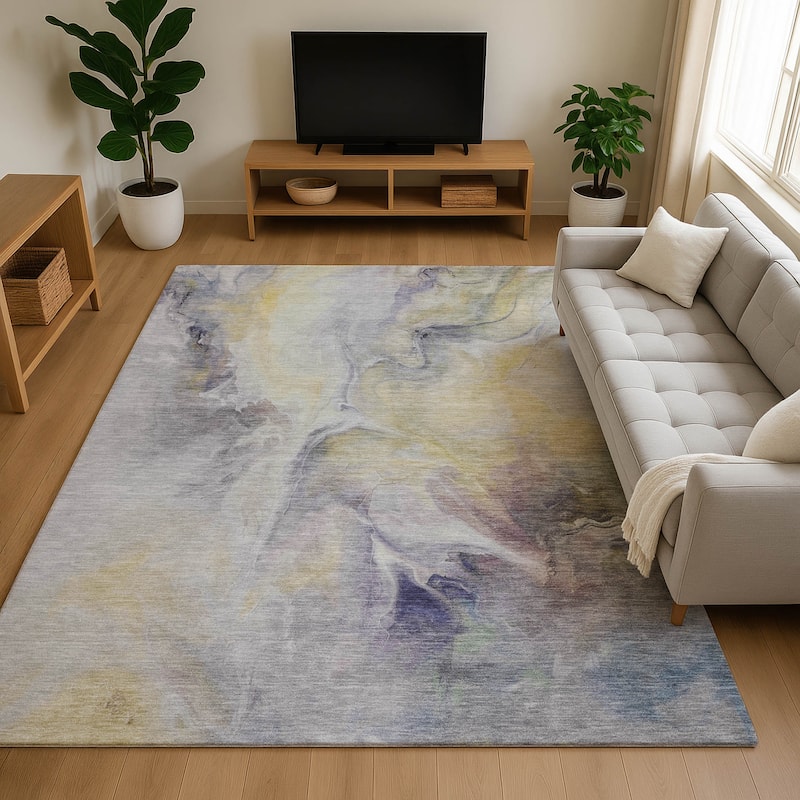 Premium Washable Super Soft Abstract Modern Mayfield Rug - Gold - 8' x 10'