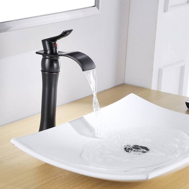 Waterfall Bathroom Vessel Faucet With Drain Assembly Single Handle Bathroom Vessel Sink Faucets One Hole Basin Vanity High Taps - Oil Rubbed Bronze