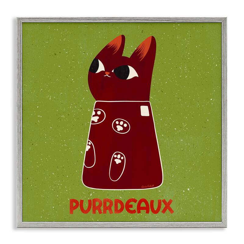 Stupell Purrdeaux Feline Wine Framed Giclee Art Design By Carrie Cantwell - 24 x 24 - Grey