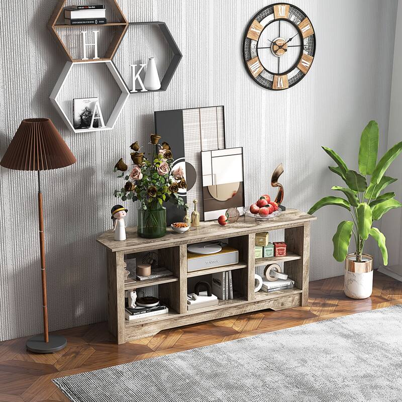 Engineered Wood 65 inches TV Stand with 6 Storage Cubes and Fireplace Cabinet Option - 58" x 16" x 24.5"