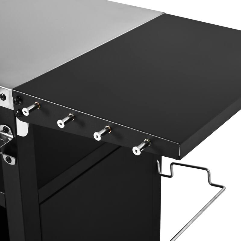 33.9"Outdoor Grill Cart with Drop Leaf,Metal Bar Cart Pizza Oven Table with Wheels,with Storage Cabinet & Spice & Paper Rack