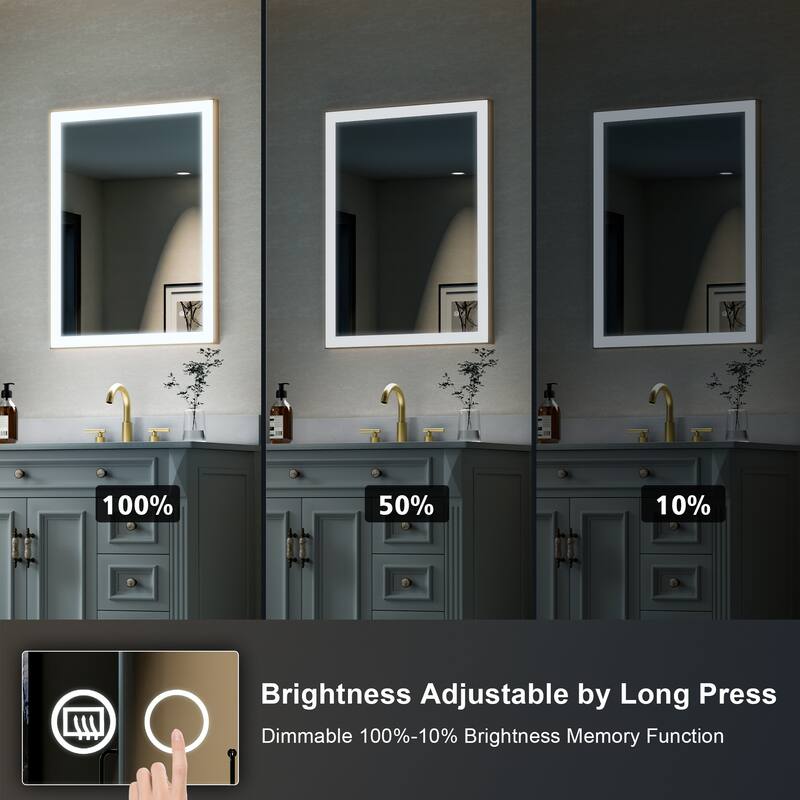 Wall Mounted Bathroom Framed LED Mirror With Dimmable Light Touch Sensor And Memory Function, Anti- Fog