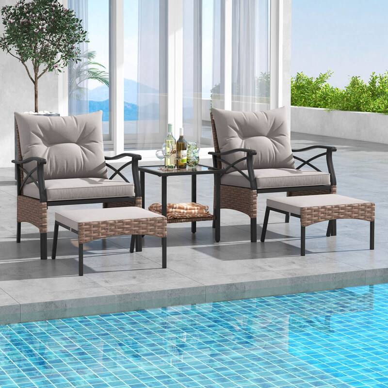 Costway 5 PCS Patio Furniture Set with 2-Tier Coffee Table & 2 - See Details - See Details