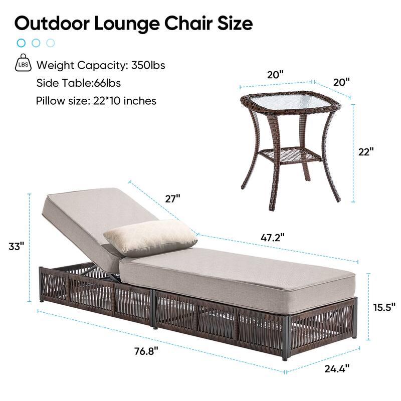 Pocassy Outdoor 5 Inch Lounge Chairs with 5 Adjustable Backrest