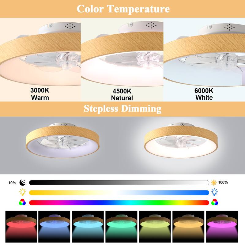 Cusp Barn 20" Modern RGB Ceiling Fans with Light, Low Profile Flush Mount Smart Ceiling Fan with Alexa/Tuya APP/Voice Control