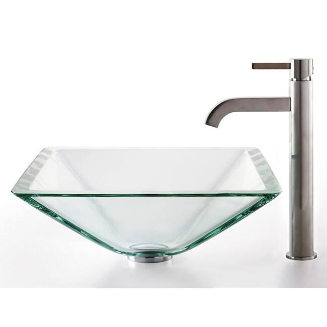 Kraus Bathroom Combo - 16-1/2" Aquamarine Glass Vessel Bathroom Sink