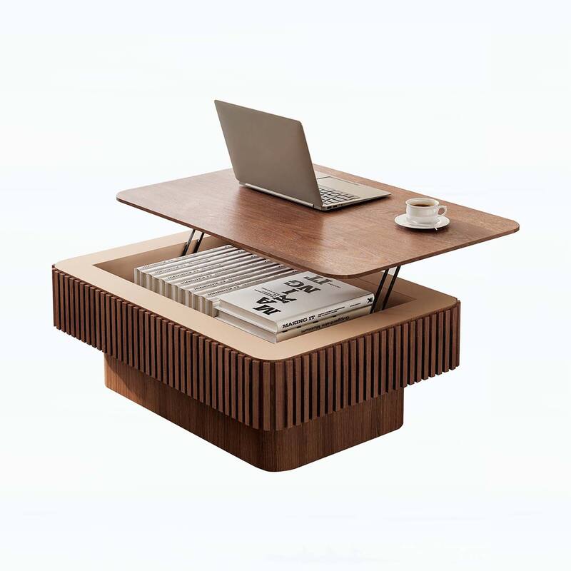 Modern Fluted Lift-top Coffee Table with Storage and Adjustable Height,for Living Spaces