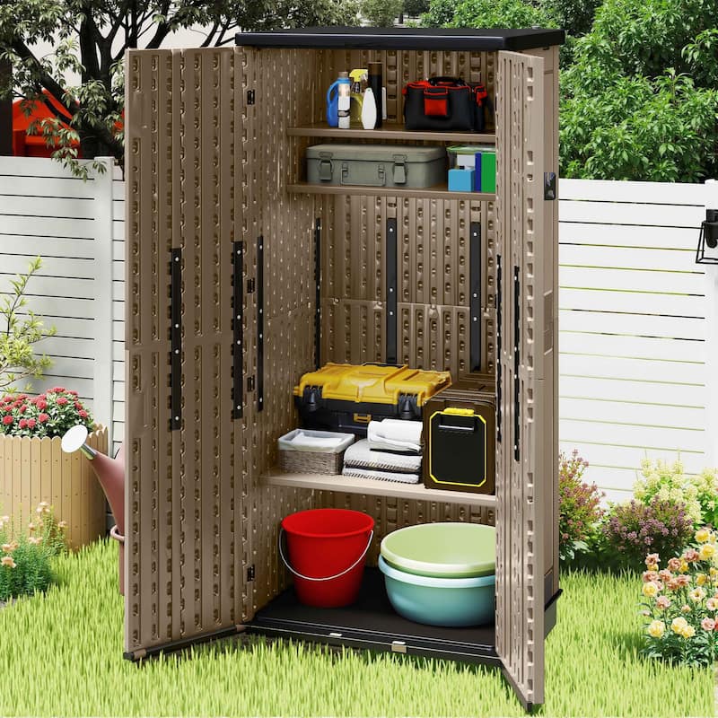 Outdoor Storage Shed with 4 Shelves - N/A