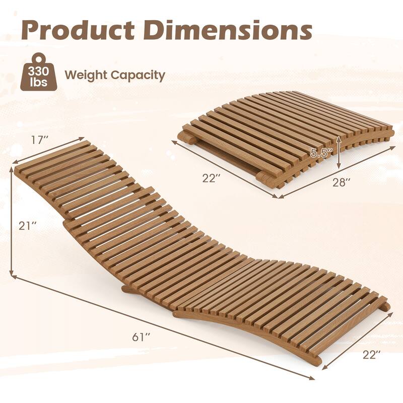 Gymax 2PCS Outdoor Folding Teak Wood Chaise Lounge Chair w/Curved