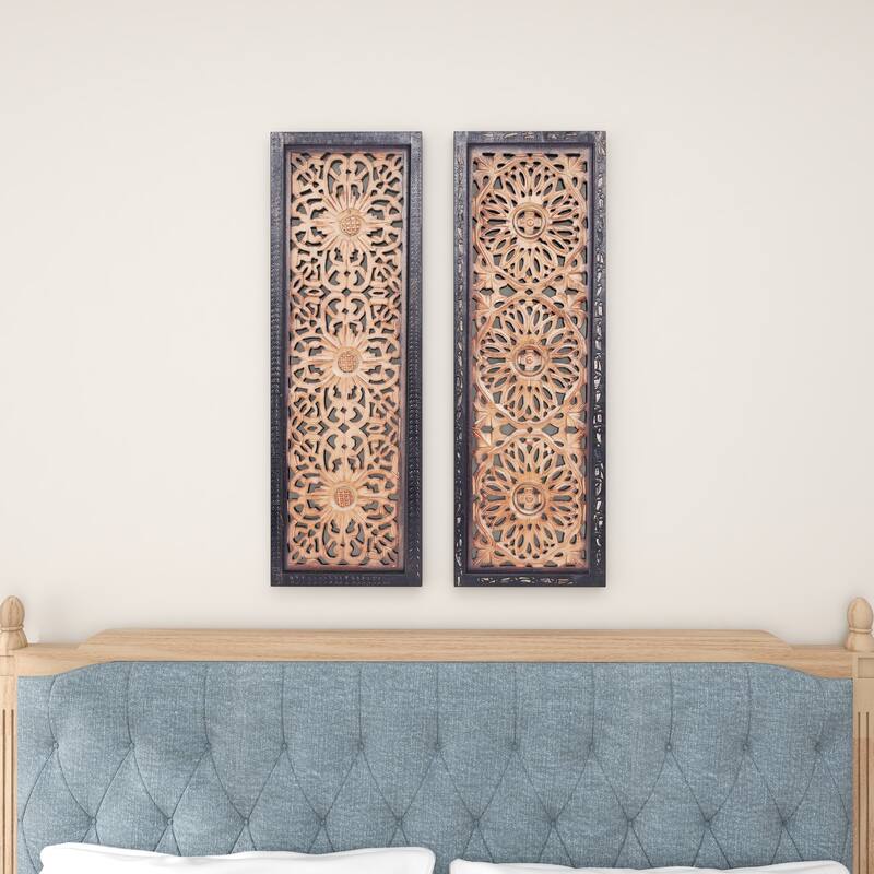 Brown MDF Traditional Wall Decor Ornamental (Set of 2)