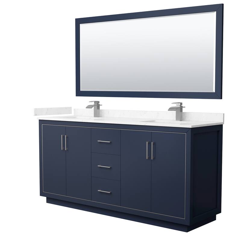 Wyndham Collection WCF1111-72D-VCA-M70 Icon 72" Free Standing Double - Dark Blue / Carrara Cultured Marble Top / Brushed - Painted