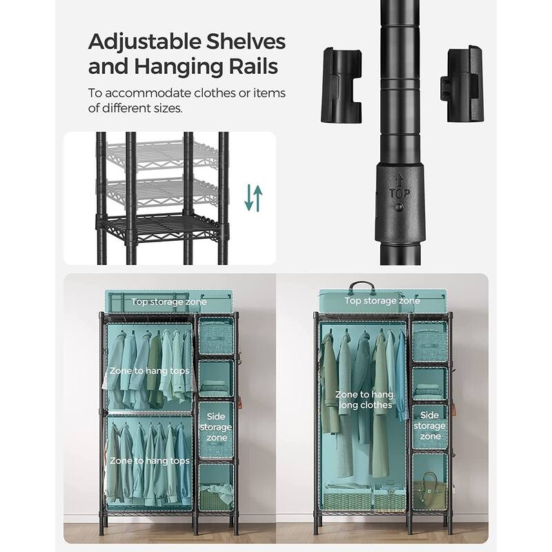 Wire Garment Rack 6 Tiers Clothes Rack with Fabric Drawers Wardrobe with Hanging Rods and Hooks