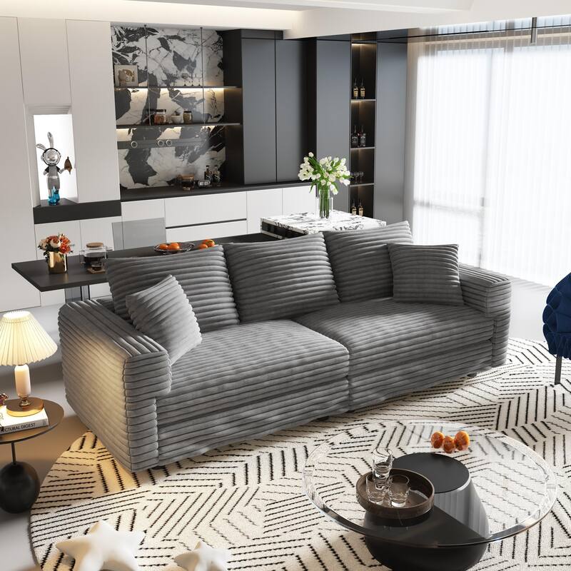 Modular Sectional Sofa with Ottomans, Oversized Corduroy Upholstered Cloud Sofa, Convertible Boneless Deep Seat Couch