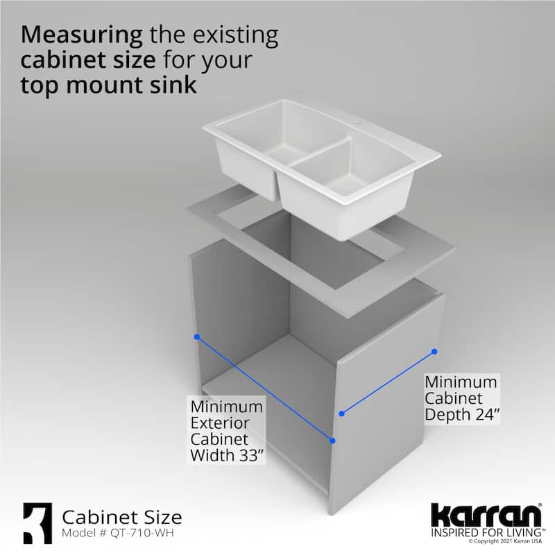 Karran USA QT-710 Drop-in Quartz/Granite 33" 1-Hole 50/50 Double Bowl
