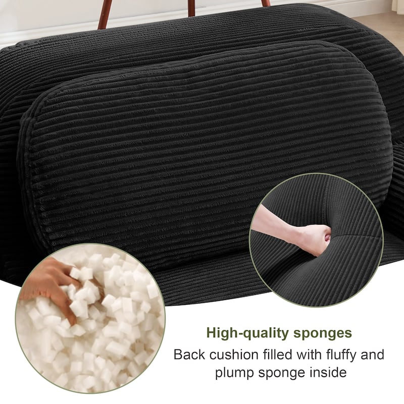 Anmytek Modern 3 Seat Black Modular Corduroy Sofa No Assembly Sectional Couch