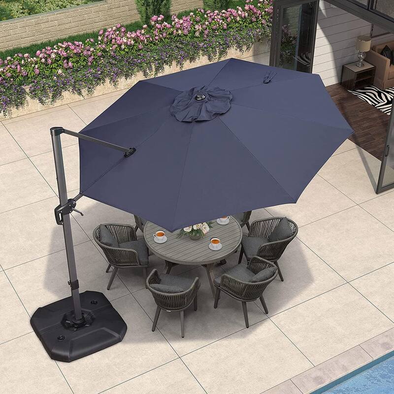PURPLE LEAF Round 360 Degree Rotation Patio Cantilever Umbrella - 11ft-Grey