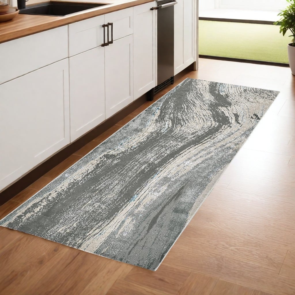 Zaxe Power Loomed Abstract Modern Stain Resistant Area Rug By HomeRoots - 94' X '34' X '0.39