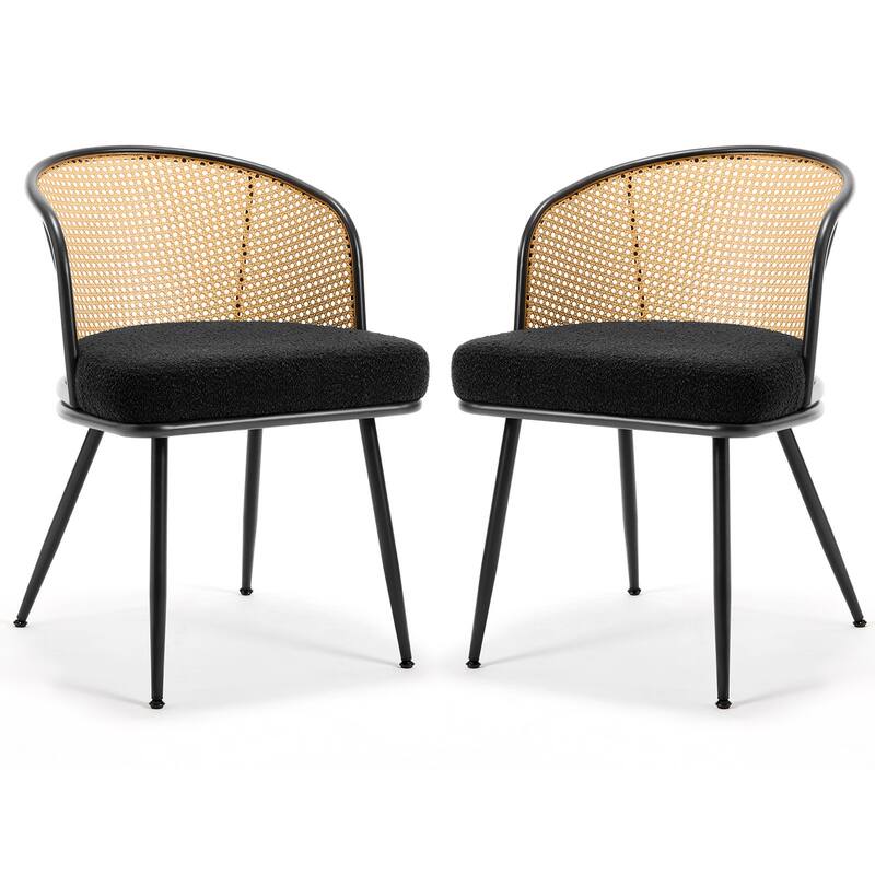 Upholstered Rattan Dining Chairs with Metal Legs Set of 2/4 - 29.92"H x 20.5"W x 23.03"D