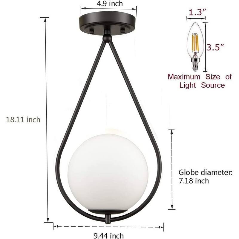 Sardignia Modern Flush Mount Ceiling Light w/ Globe Ivory Glass Shade