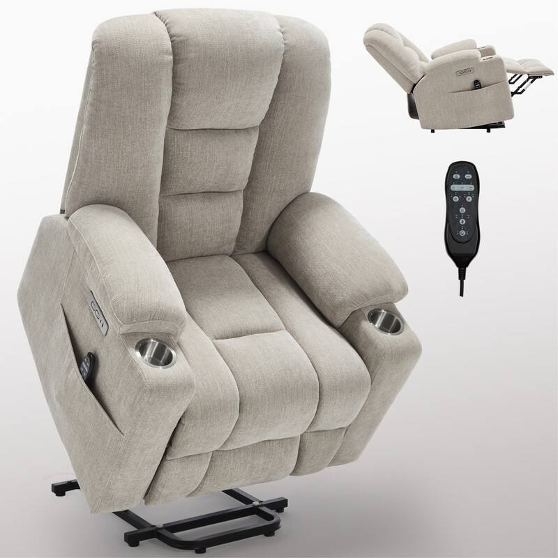 Large Power Lift Recliner with Massage & Heat - Heavy Duty Wide Recliner Chair for Elderly, USB/Type-C Charging, Cup Holders