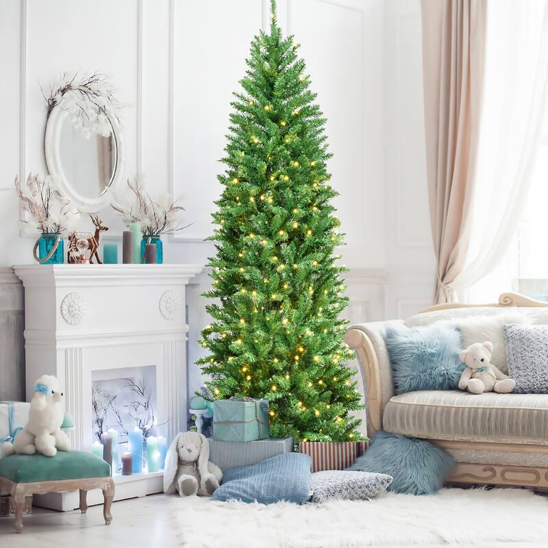 Costway 5/6/7 Ft Pre-lit Artificial Pencil Christmas Tree Hinged Fir