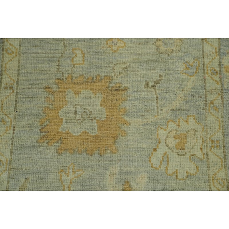 Vegetable Dye Wool Oushak Turkish Runner Rug, Floral Geometric Carpet - 11' 7'' X 2' 9''