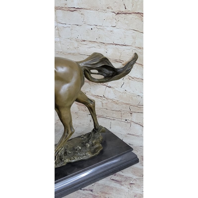 Galloping Stallion Horse Bronze Statue Sculpture Figure Pj Mene Marble Base 15 Inches X 24 Inches