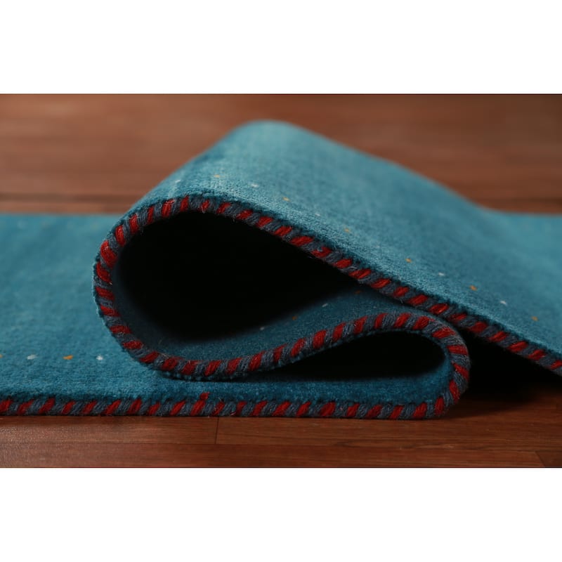 Hand Knotted Oriental 100% Wool Carpet Tribal Tribal Navy Blue & Blues Gabbeh Runner Rug - 9' 9'' X 2' 7''