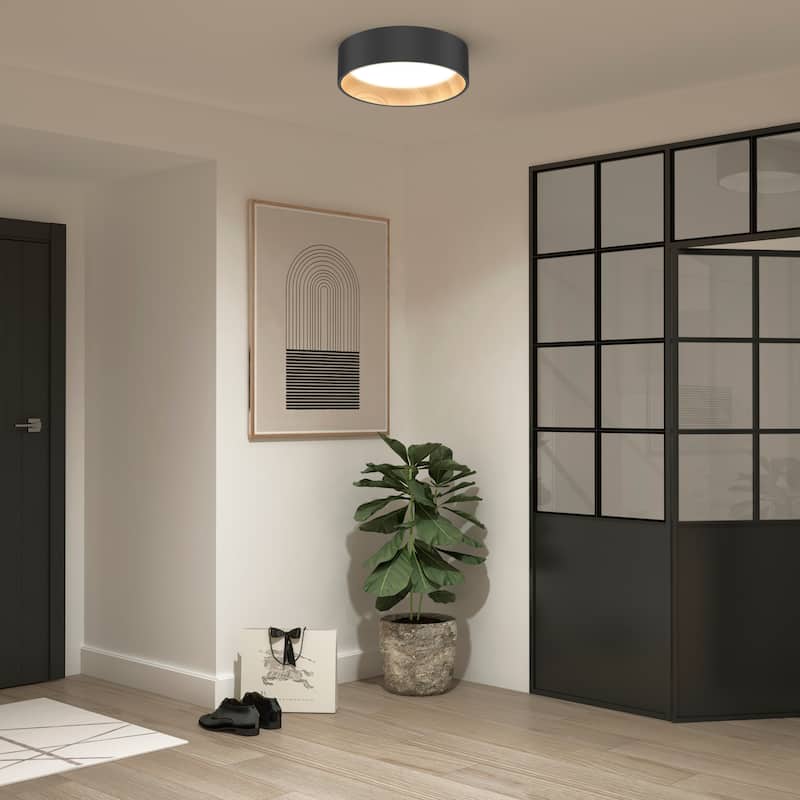 Artika Alton LED Flushmount, CCT, Black and Wood accent