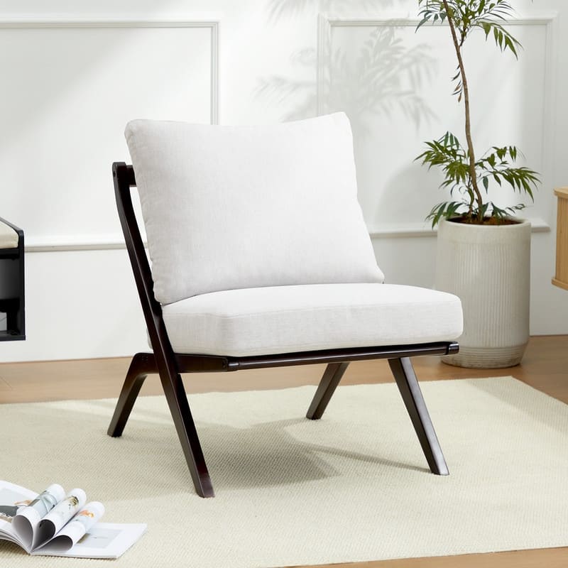 Modern Minimalist Solid Wood Lounge Chair - off-white