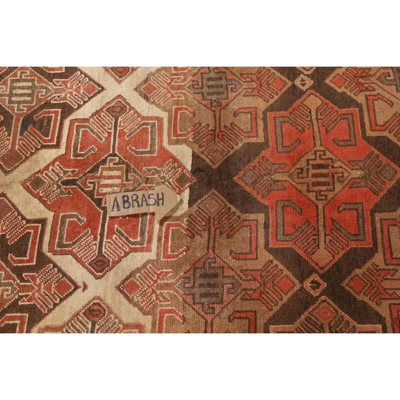 Brown Tribal Ardebil Persian Vintage Runner Rug Handmade Wool Carpet - 3'7"x 9'6"