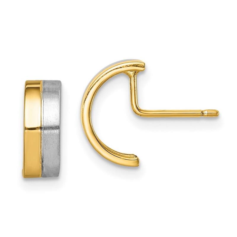 Curata 14k Yellow Gold With Rhodium 10.8mm Half Circle Post Earrings