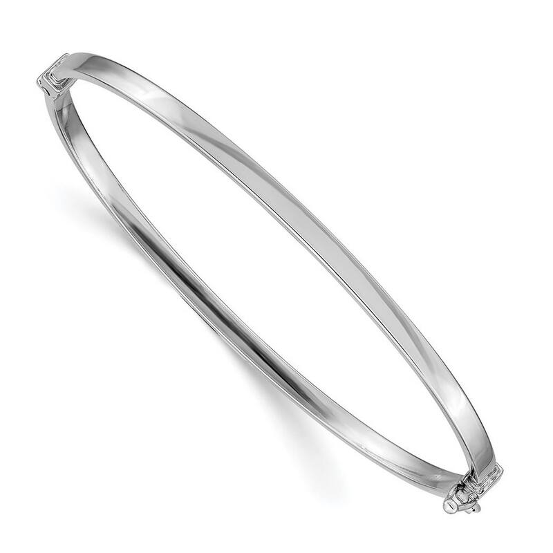 Curata 3mm 14k White Polished Hinged Cuff Stackable Bangle Bracelet- 7 Inch