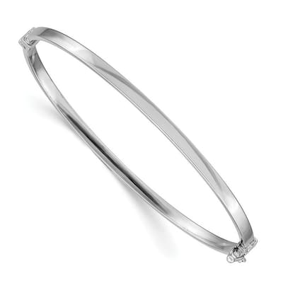 Curata 3mm 14k White Polished Hinged Cuff Stackable Bangle Bracelet- 7 Inch