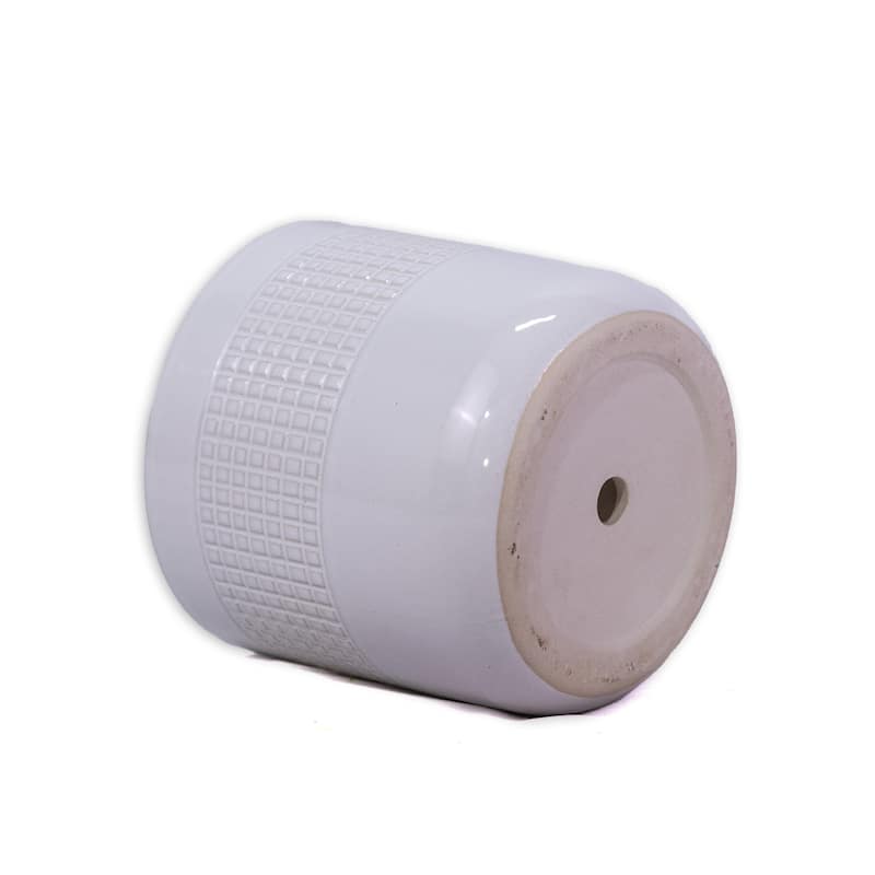 Ancient White Ceramic Planter Trio 10 Inch Cube Modern Minimalist Set with Drainage Hole