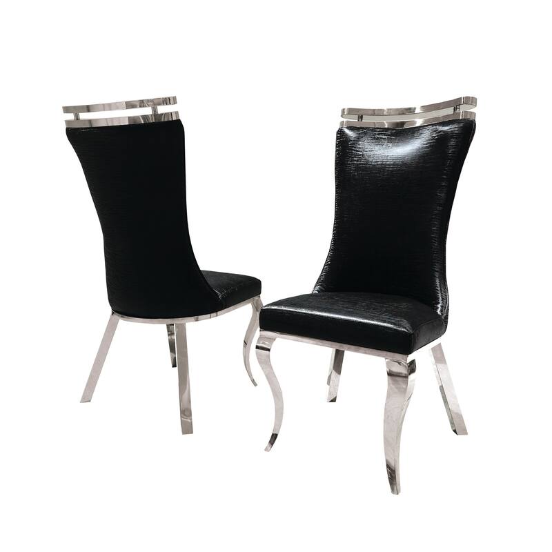 Black Finish Glam Upholstered Side Chairs Set