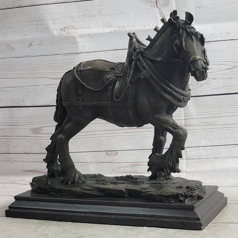 Budweiser Clydesdale Work Imitative Horse Bronze Statue Sculpture Original Art On Marble Base