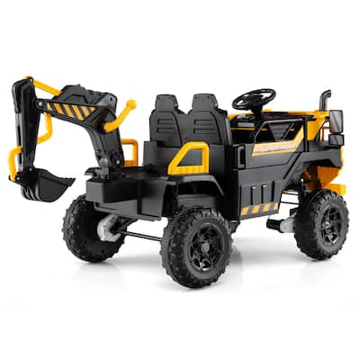 Costway 24V Ride On Excavator, 4WD Electric Truck Construction Vehicle - as pic shows - See Details