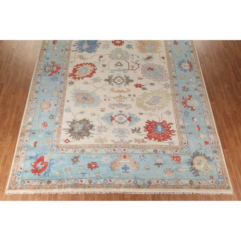 Floral Oushak Oriental Large Area Rug Handmade Beige Wool Carpet - 11'9" x 14'8"