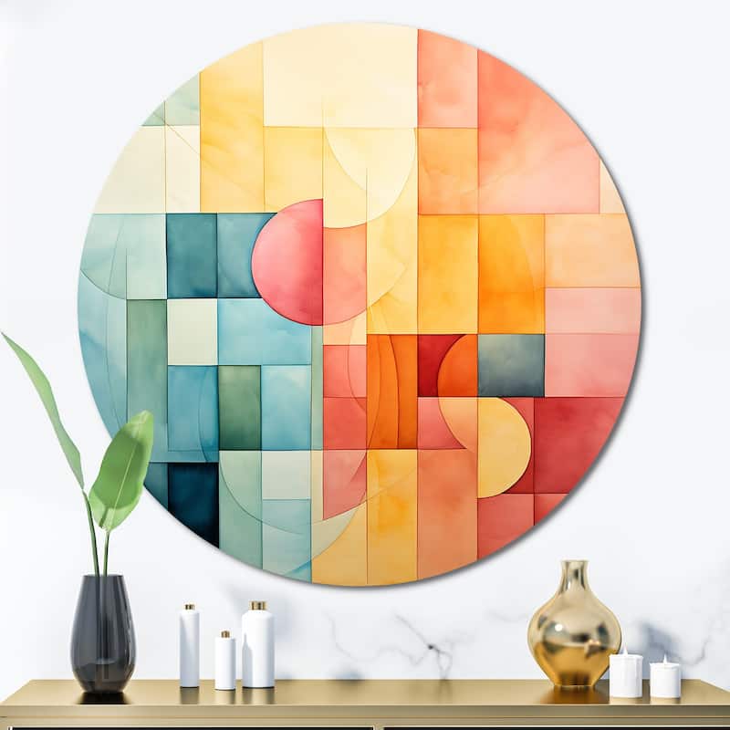 Designart "Cubism Experiment With Minimalist II" Landscapes Metal Circle Wall Decor