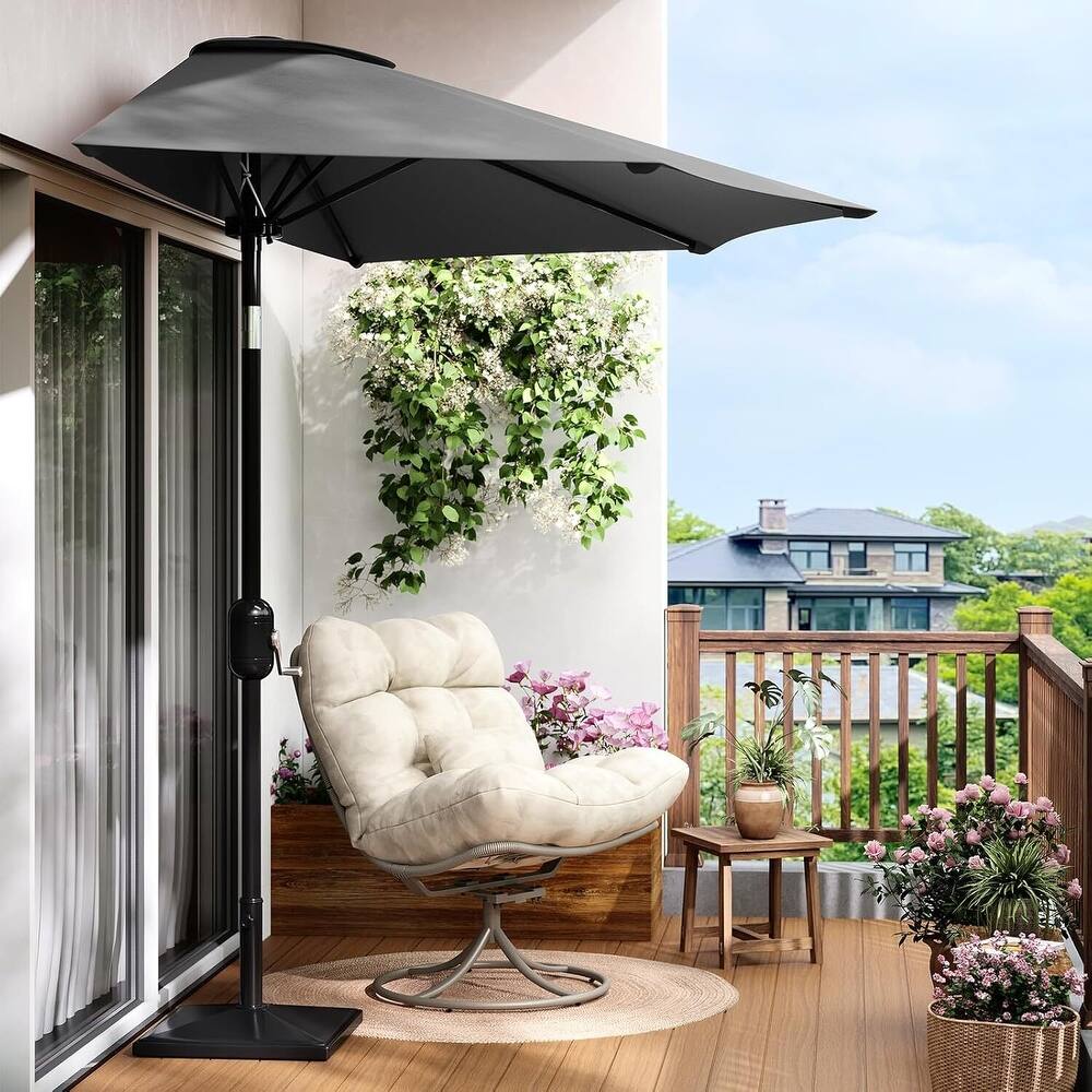 9FT Half Patio Umbrella with Smooth Crank Lift, Shade Canopy for Patio, Backyard, Garden (No Base)
