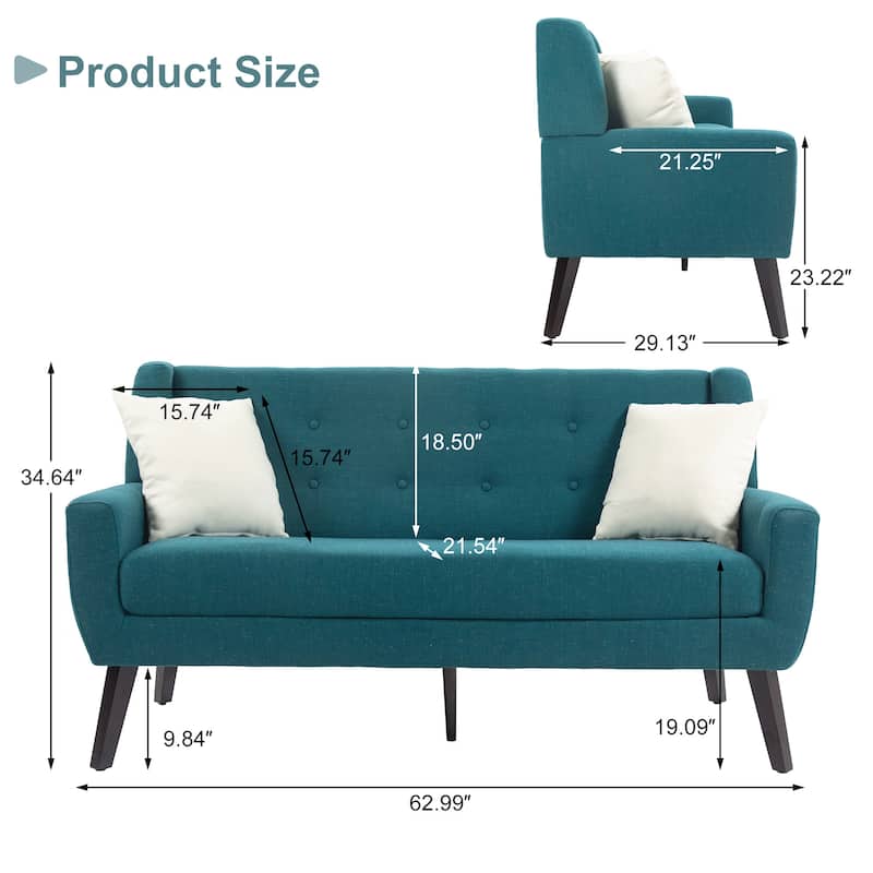 3-Piece Mid-Century Modern Living Room Set with Loveseat and 2 Chairs