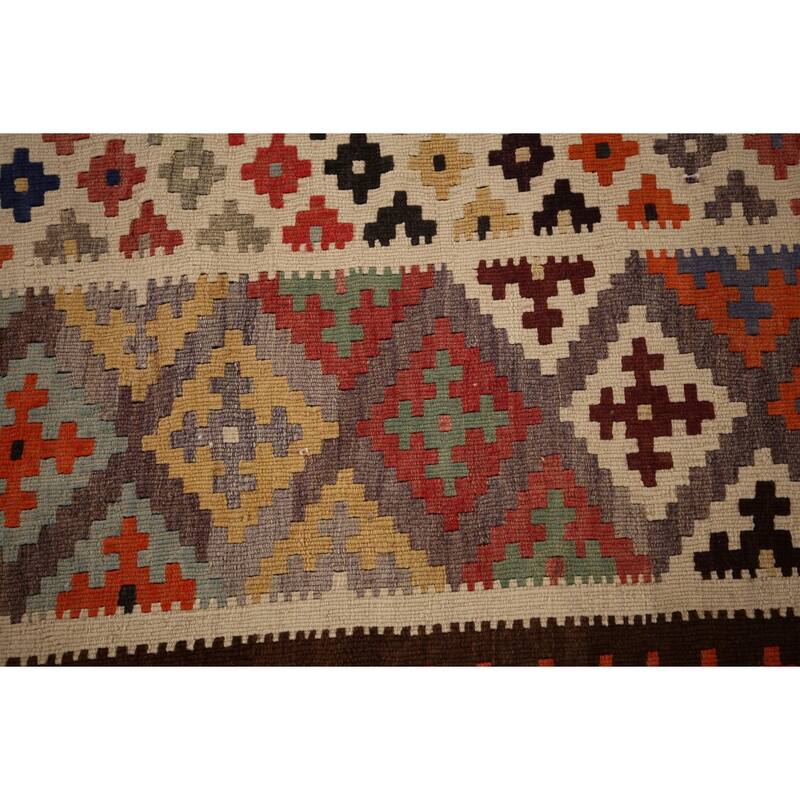 Geometric Kilim Qashqai Persian Area Rug Hand-Woven Tribal Wool Carpet - 5'5"x 9'8"