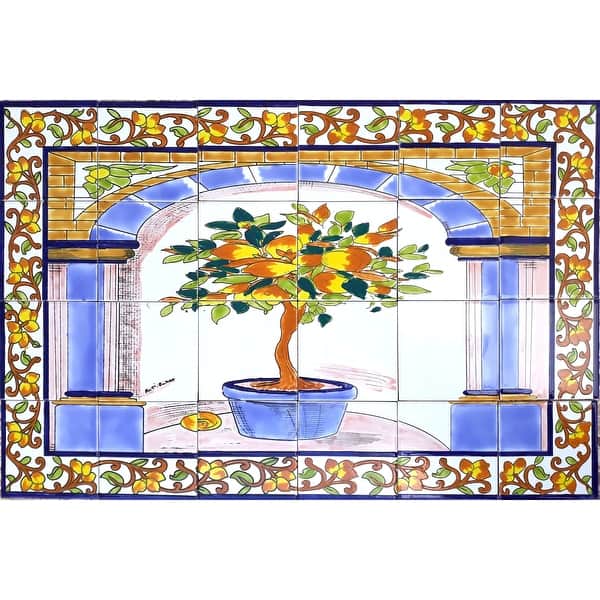36in x 24in Mosaic Tile Ceramic Wall Mural 24pc Lemon Tree Design ...