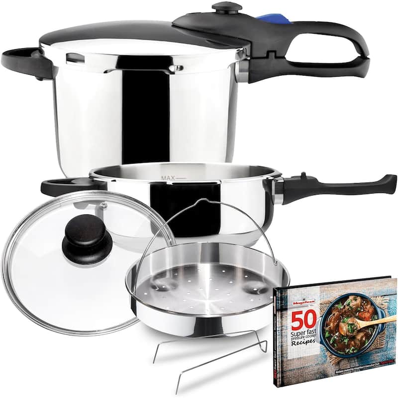 Magefesa Favorit Six Stainless Steel Pressure Cooker Set, 3.2 & 6.3 Qts